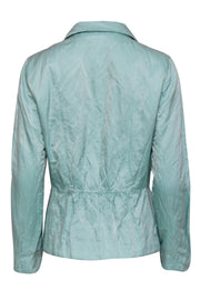 Current Boutique-Lafayette 148 - Bright Aqua Mint Satin Zip-Up Jacket Sz 10