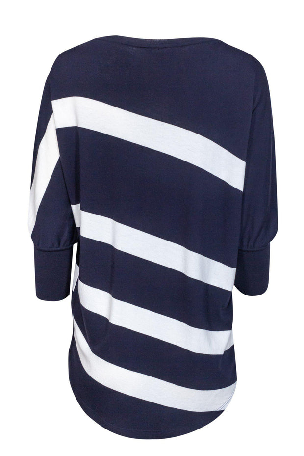 Current Boutique-Lafayette 148 - Navy & White Striped Dolman Sleeve Top Sz S