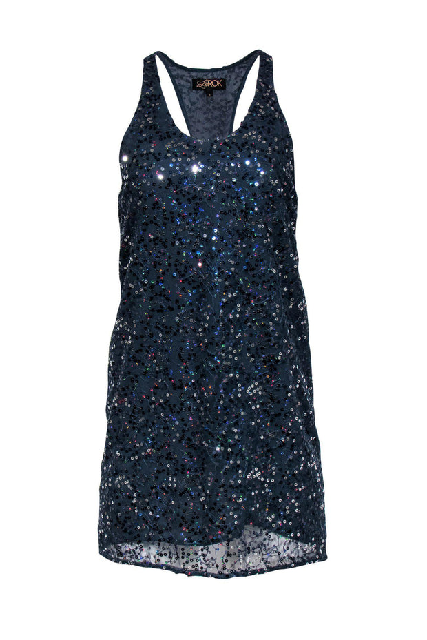 Current Boutique-LaROK - Slate Blue Sequin Sleeveless Racerback Shift Dress Sz S
