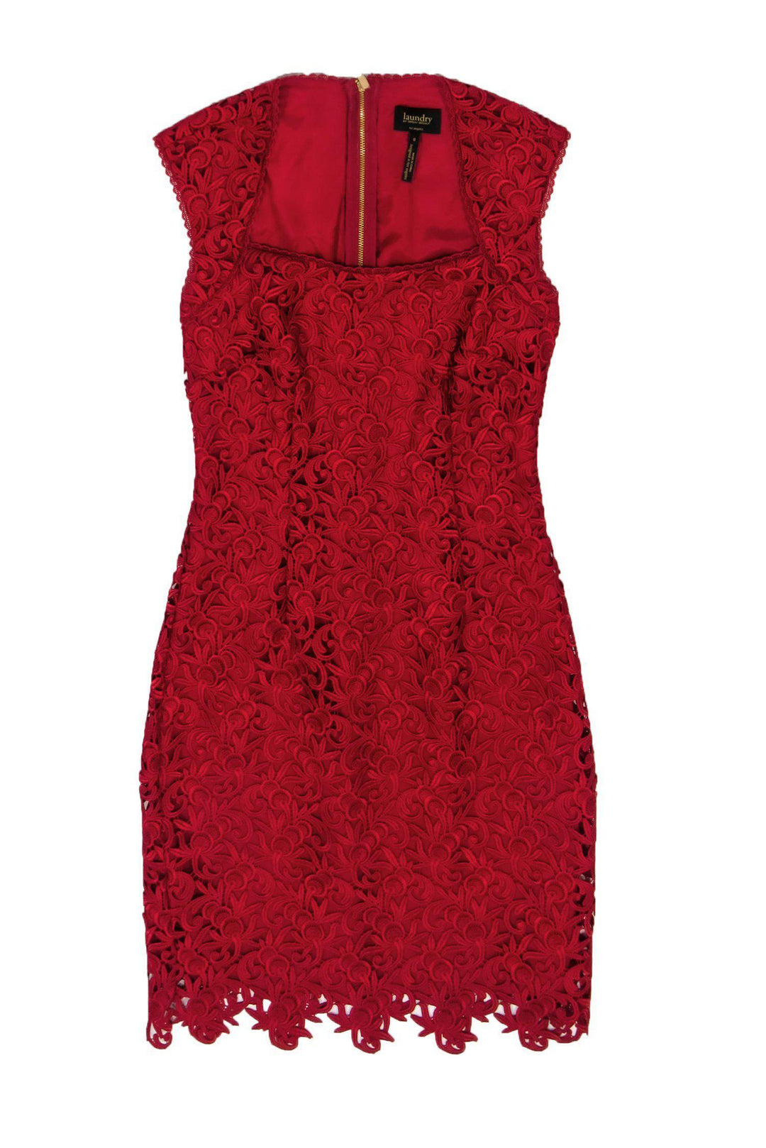 Laundry by Shelli Segal - Red Lace Square Neckline Sheath Dress Sz 0 Laundry by Shelli Segal - Red Lace Square Neckline Sheath Dress Sz 0