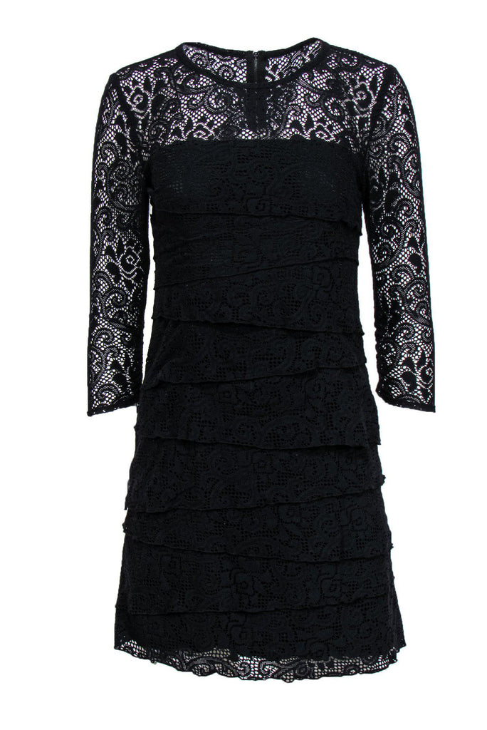 Laundry by Shelli Segal - Black Lace Long Sleeve Tiered Dress Sz 4 Laundry by Shelli Segal - Black Lace Long Sleeve Tiered Dress Sz 4