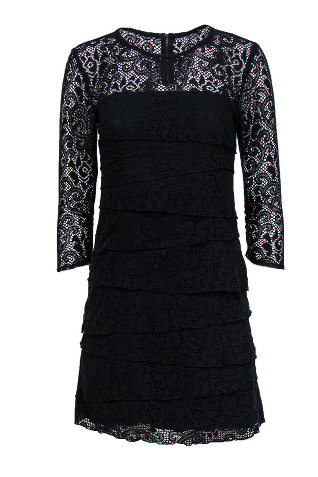 Laundry by Shelli Segal - Black Lace Long Sleeve Tiered Dress Sz 4 Laundry by Shelli Segal - Black Lace Long Sleeve Tiered Dress Sz 4