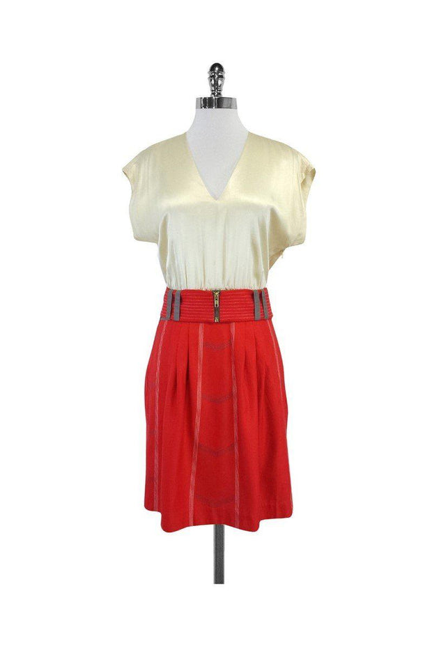 Current Boutique-Lauren Moffatt - Red & Cream Silk Belted Dress Sz 8