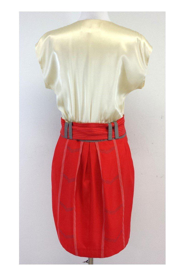 Current Boutique-Lauren Moffatt - Red & Cream Silk Belted Dress Sz 8