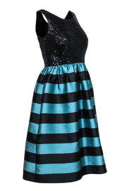 Current Boutique-Leifsdottir - Black Sequin Sleeveless w/ Blue & Black Stripe Taffeta Bottom Sz 0