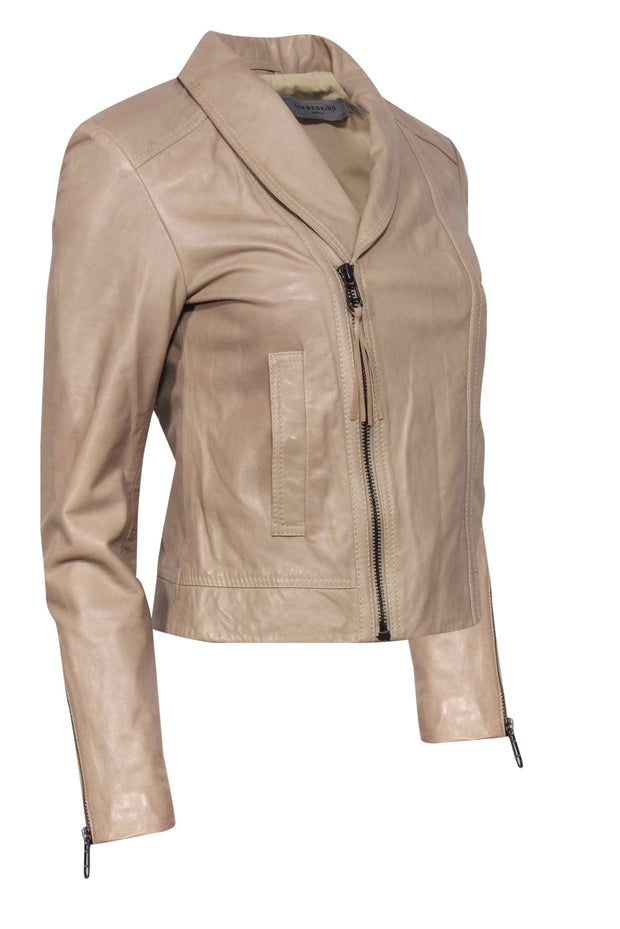 Current Boutique-Liebeskind - Beige Zip-Up Leather Moto-Style Jacket Sz XS