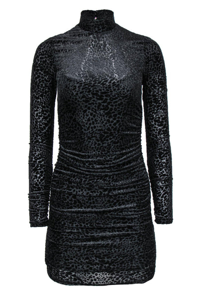 black leopard velvet burnout bodycon dress Patricia Black Leopard Burnout Velvet Mesh Backless Maxi Dress XXS / 0