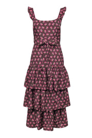Current Boutique-Likely – Pink & Black Ditzy Floral Print w/ Ruffles Midi Dress Sz 4
