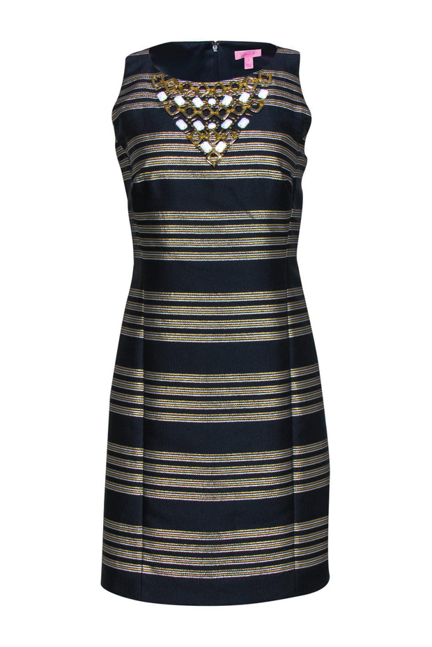 lilly pulitzer navy gold dress Pulitzer Valli Shift Dress Lilly Pulitzer Navy Dress With Gold Summer Wind: Preppy In A Navy Shift Dress
