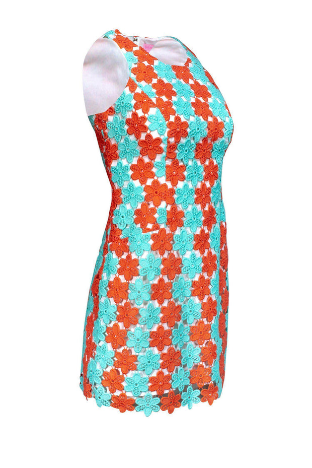 Current Boutique-Lilly Pulitzer - Mint Green & Orange Flower Overlay Dress Sz 0
