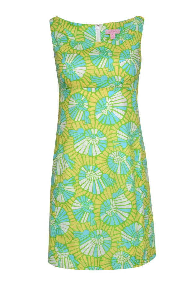 Lilly Pulitzer - Yellow, Green & Blue Seashell Print Sleeveless Babydo Lilly Pulitzer - Yellow, Green & Blue Seashell Print Sleeveless Babydo