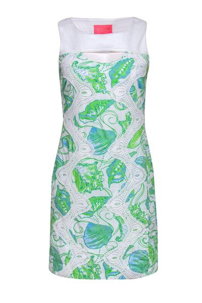 Current Boutique-Lilly Pulitzer - Lime Green & Bright Blue Conch Print Dress Sz 2