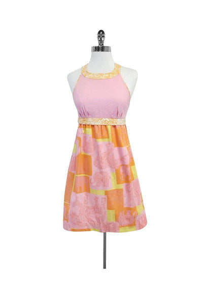 Current Boutique-Lilly Pulitzer - Pink & Orange Print Cotton Dress Sz 2