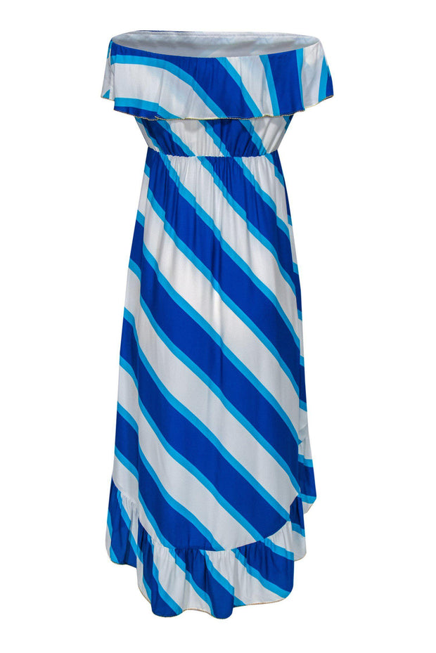 Lilly Pulitzer - Blue & White Striped Strapless Midi Dress w/ Gold Tri Lilly Pulitzer - Blue & White Striped Strapless Midi Dress w/ Gold Tri