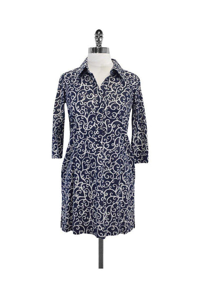 Current Boutique-Lilly Pulitzer - Navy & White Print Cotton Shirt Dress Sz 0