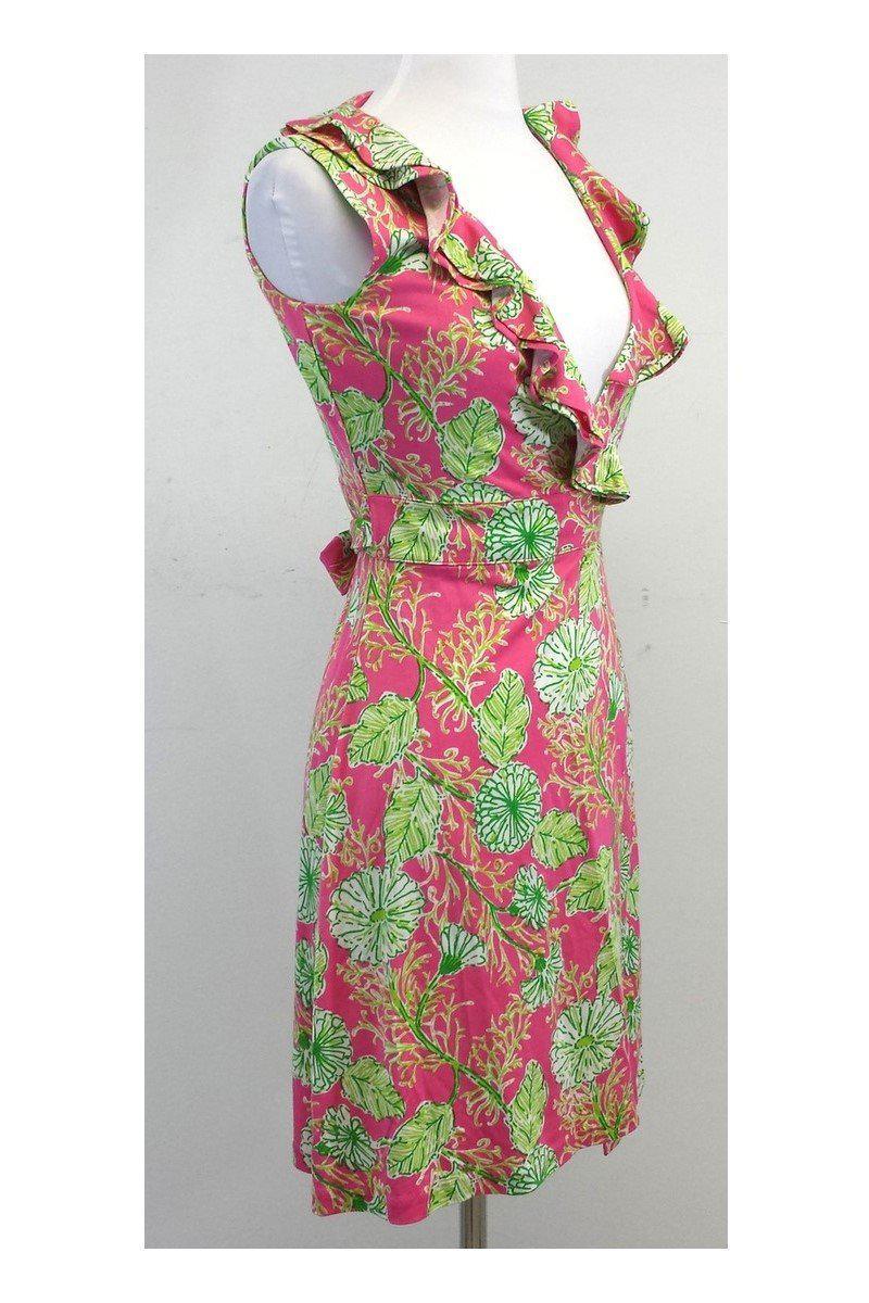 slim fit dress slacks *Asuka Wrap Dress (Pink/Green), L main image 0
