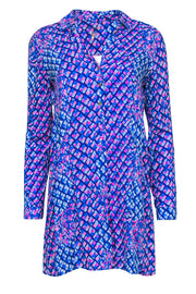 Current Boutique-Lilly Pulitzer - Blue & Pink Pineapple Print Collared Shirtdress w/ Pockets Sz XXS