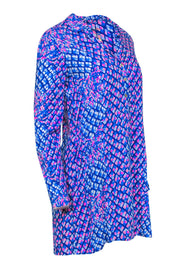 Current Boutique-Lilly Pulitzer - Blue & Pink Pineapple Print Collared Shirtdress w/ Pockets Sz XXS