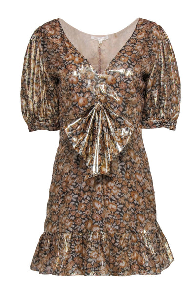 Love Shack Fancy - Metallic Gold "Lena" Mini Dress w/ Front Bow Sz M Love Shack Fancy - Metallic Gold "Lena" Mini Dress w/ Front Bow Sz M