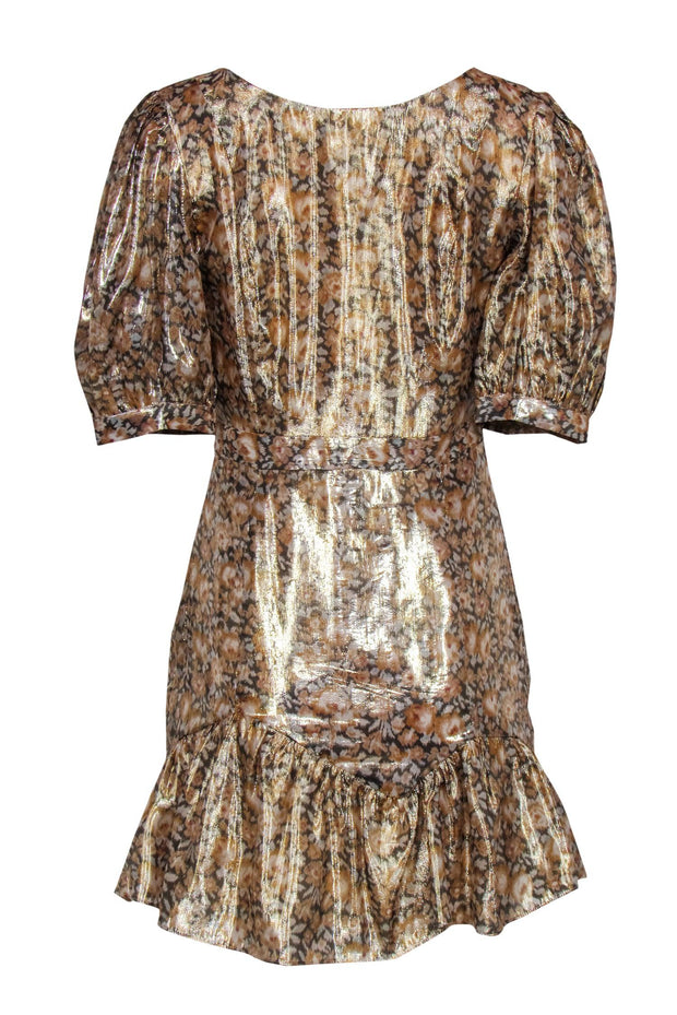 Love Shack Fancy - Metallic Gold "Lena" Mini Dress w/ Front Bow Sz M Love Shack Fancy - Metallic Gold "Lena" Mini Dress w/ Front Bow Sz M