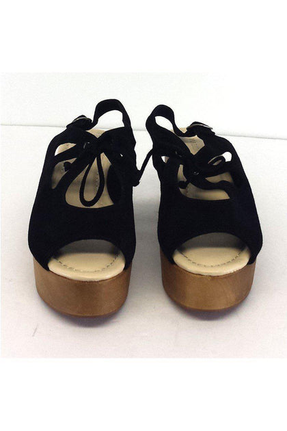 Madison Harding - Black Suede Wooden Platform Heels Sz 7