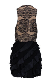 Current Boutique-Madison Marcus - Beige & Black Lace Print Dress w/ Ruffle Skirt Sz S
