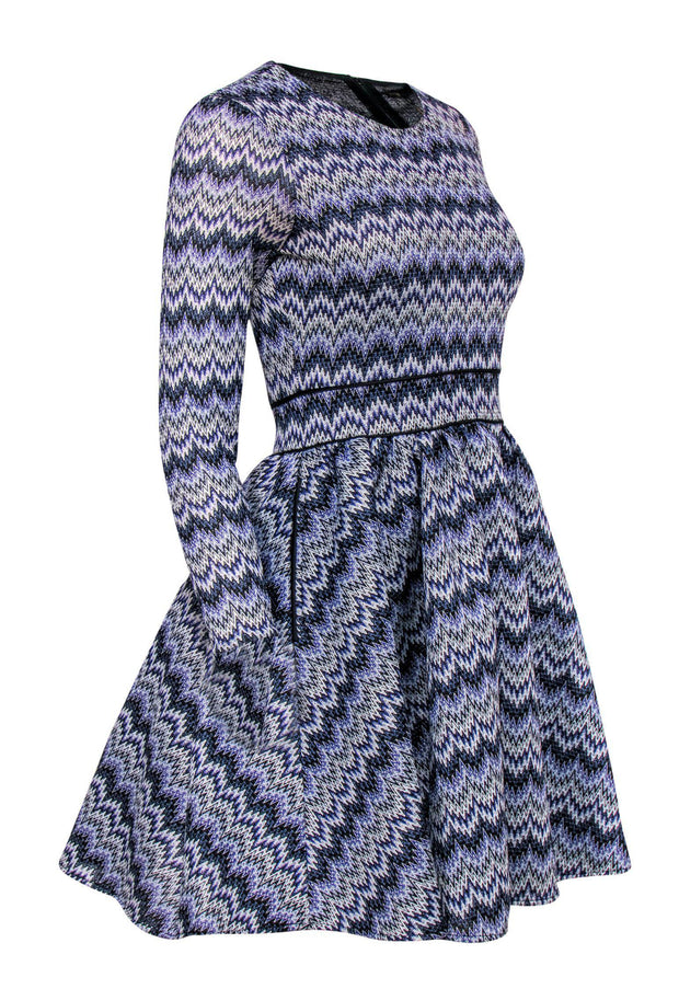 Current Boutique-Maje - Purple & White Chevron Fit & Flare Dress Sz S