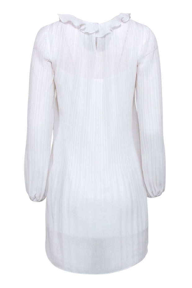 white pleated shift dress Women's White Lace Up Back Pleated Shift Dress