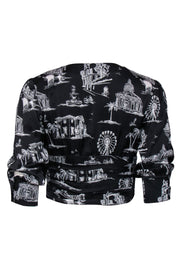 Current Boutique-Maje - Black & White Vacation Print Button-Up Long Sleeve Crop Top Sz 4