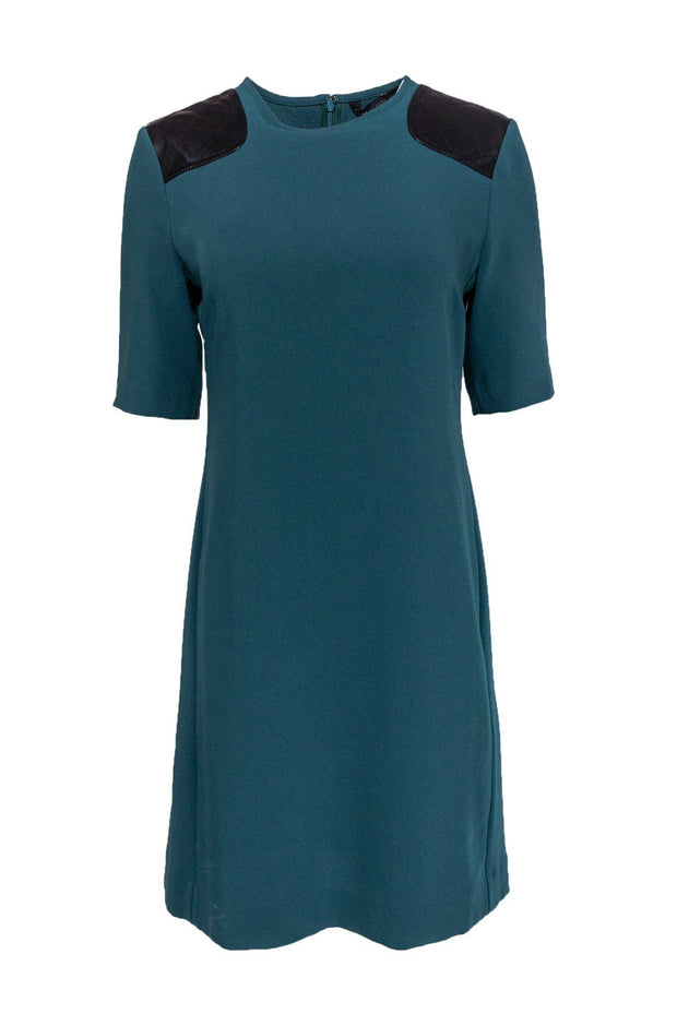 Current Boutique-Marc by Marc Jacobs - Dark Teal Shift Dress w/ Quilted Leather Shoulders Sz 8