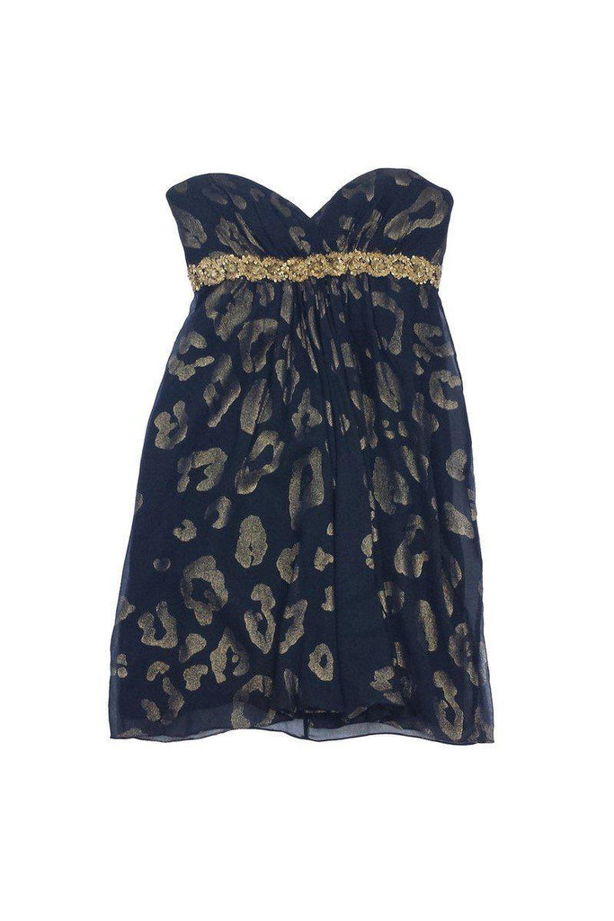Marchesa Notte - Black & Gold Cheetah Print Silk Dress Sz 6 Marchesa Notte - Black & Gold Cheetah Print Silk Dress Sz 6