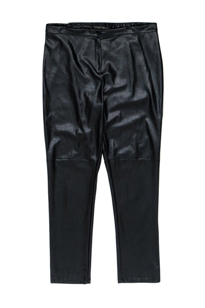 Current Boutique-Marina Rinaldi - Black Faux Leather Skinny Trousers Sz 14
