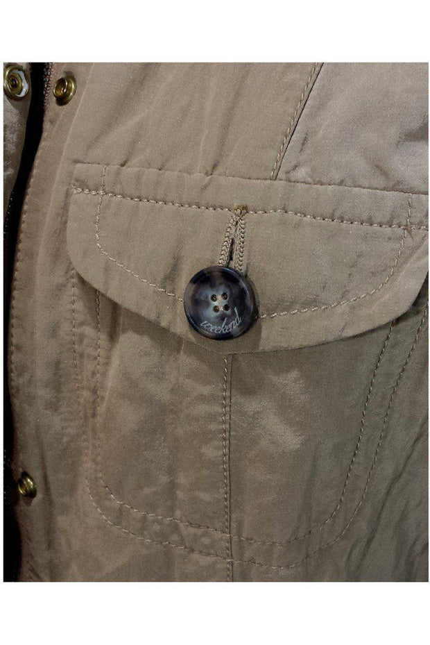 Current Boutique-Weekend Max Mara - Khaki Zip & Button Crinkle Jacket Sz 10