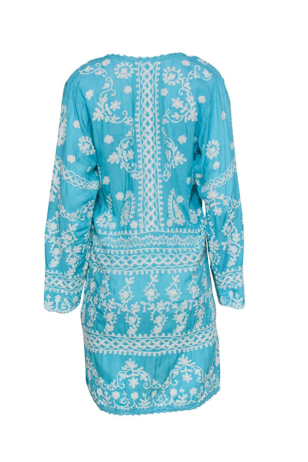 Melissa Odabash - Sky Blue & White Embroidered Natalie Shift Dress Sz S Melissa Odabash - Sky Blue & White Embroidered Natalie Shift Dress Sz S