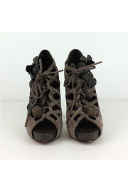 Current Boutique-Menbur - Gray Suede w/ Floral Detail Lace-Up Heels Sz 8.5