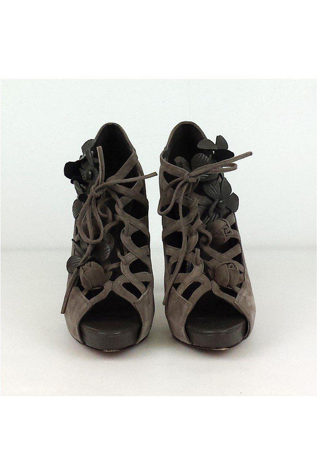 Current Boutique-Menbur - Gray Suede w/ Floral Detail Lace-Up Heels Sz 8.5