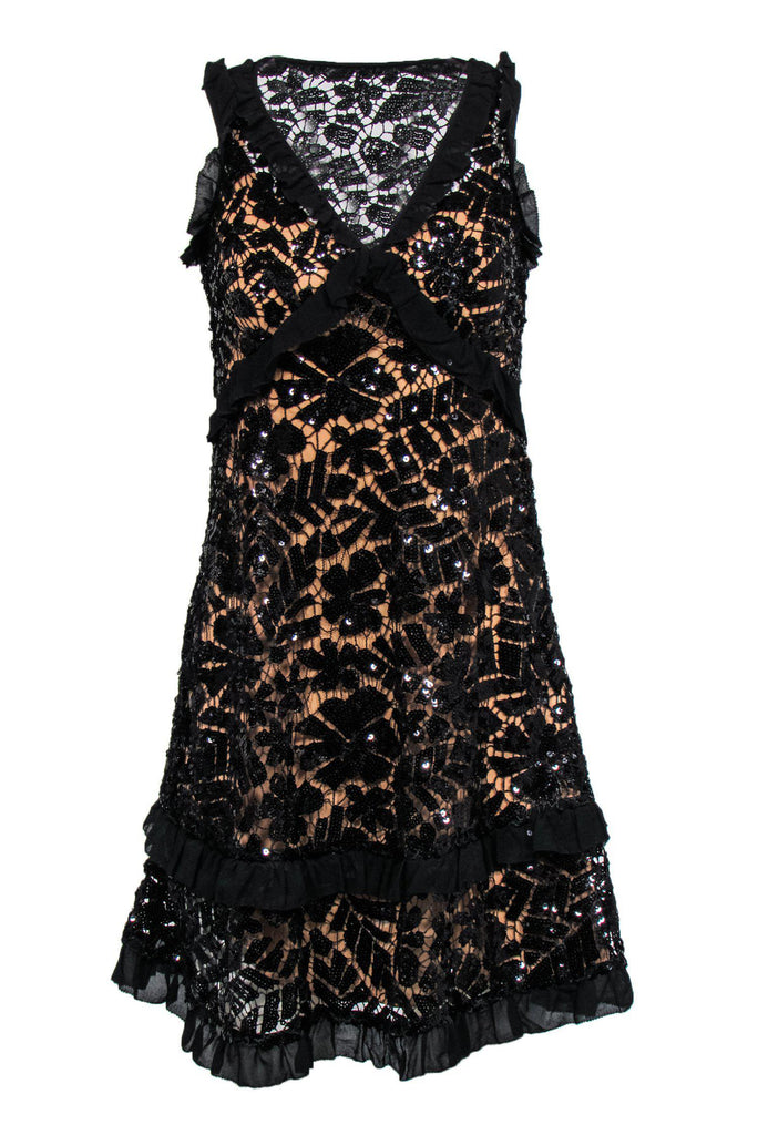 Michael Michael Kors - Black Sequin Lace Dress w/ Nude Lining Sz XXS Michael Michael Kors - Black Sequin Lace Dress w/ Nude Lining Sz XXS