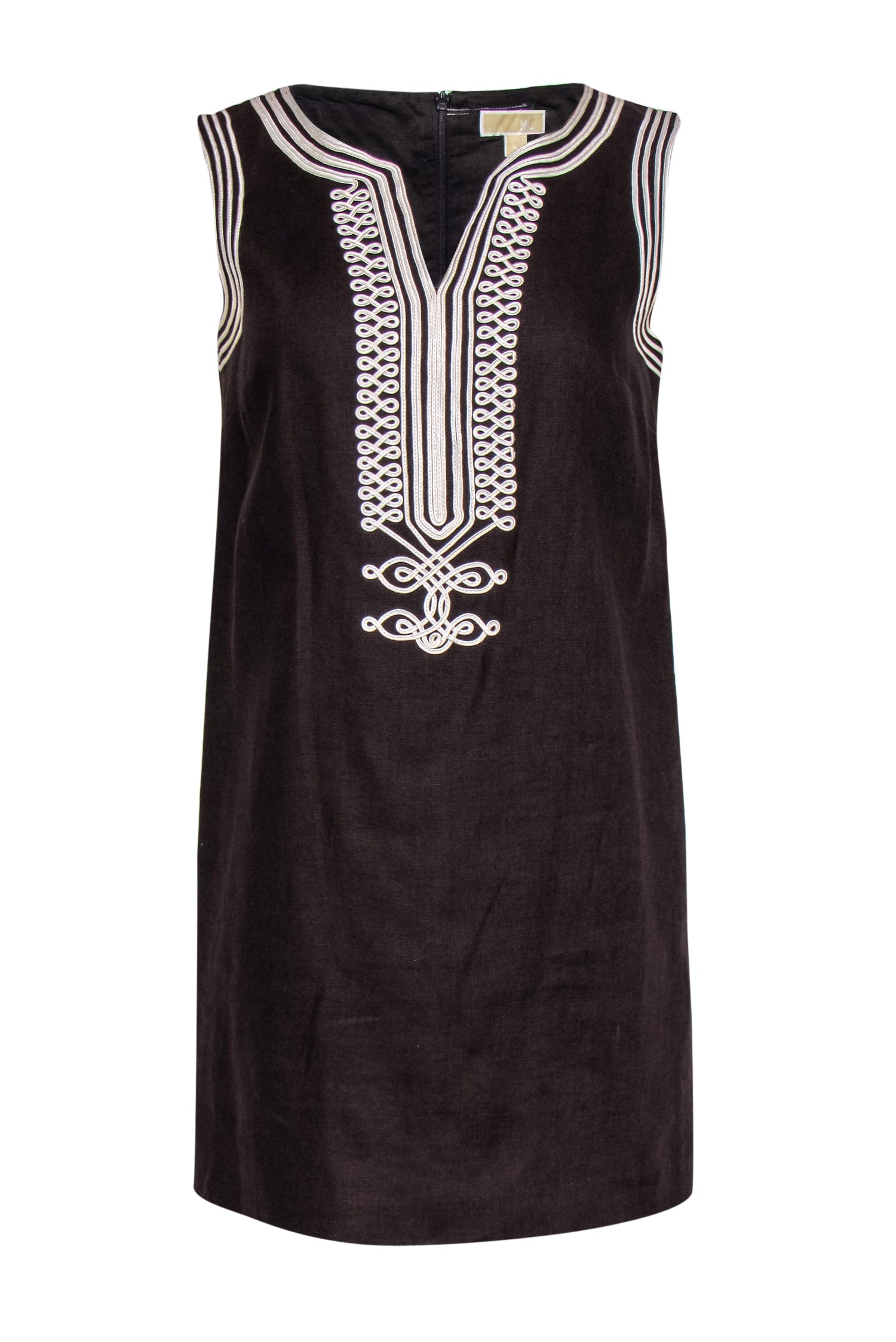 Michael Michael Kors - Brown Linen Embroidered Mini Shift Dress Sz 2P