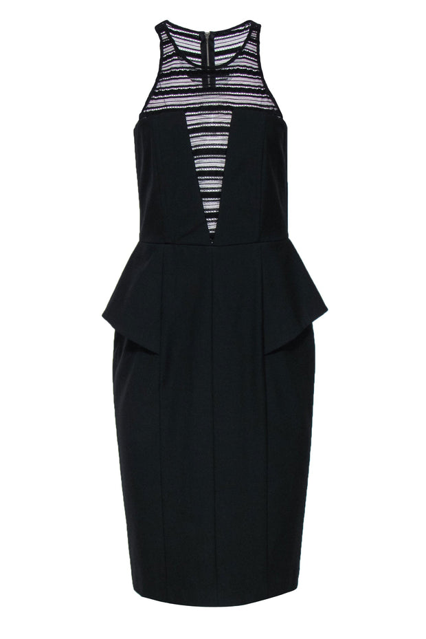 Mason - Black Sleeveless Sheath Dress w/ Lace Paneling & Peplum Hem Sz Mason - Black Sleeveless Sheath Dress w/ Lace Paneling & Peplum Hem Sz