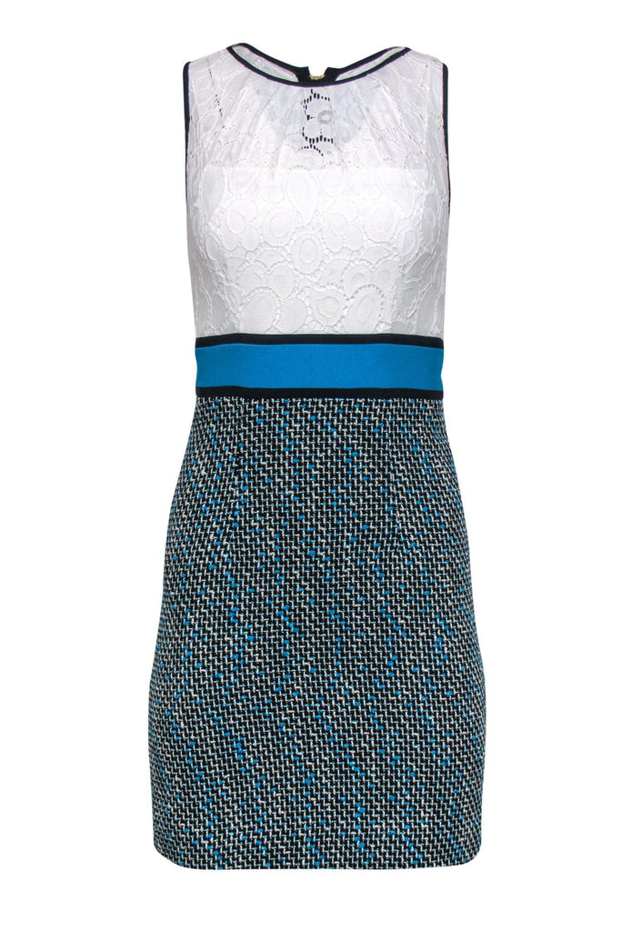 Milly - White Lace & Blue Tweed Skirt Sheath Dress Sz 0
