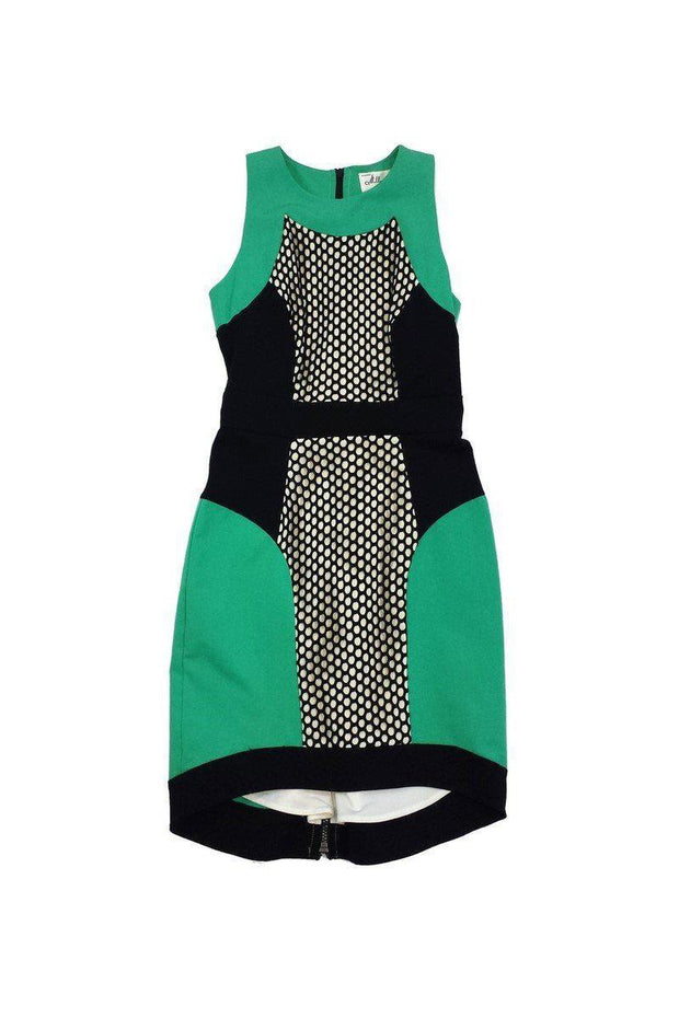 Milly - Green, Black & White Eyelet Colorblock Dress Sz 0 Milly - Green, Black & White Eyelet Colorblock Dress Sz 0