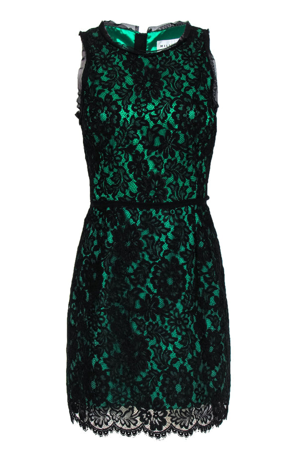 Milly - Green & Black Lace A-Line Dress Sz 10 Milly - Green & Black Lace A-Line Dress Sz 10