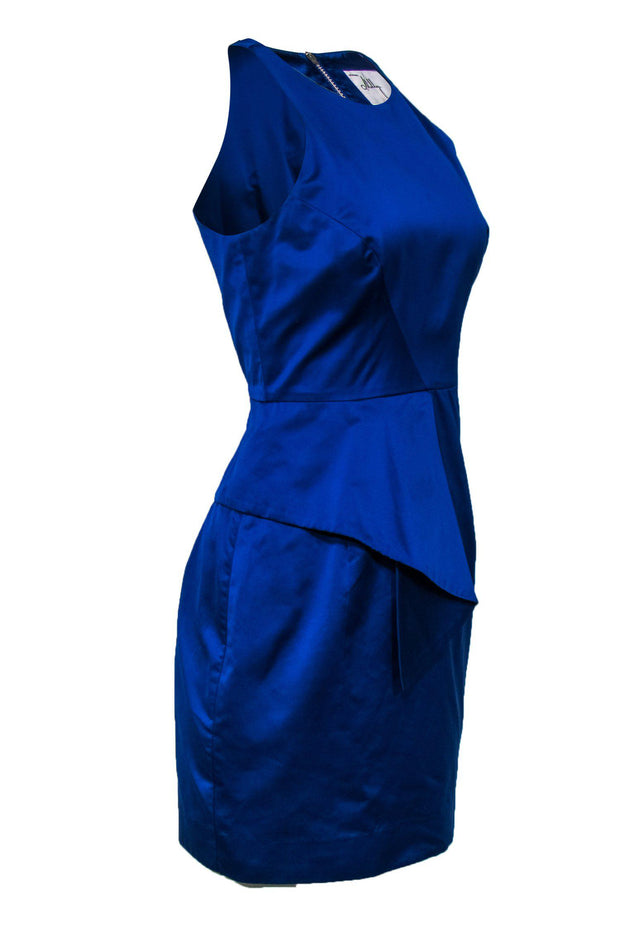 Milly - Royal Blue Sheath Dress w/ Asymmetrical Flounce Sz 6 | Current Boutique Milly - Royal Blue Sheath Dress w/ Asymmetrical Flounce Sz 6 | Current Boutique