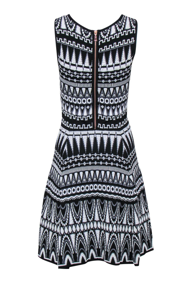 Milly - Black & White Patterned Knit A-Line Dress Sz M Milly - Black & White Patterned Knit A-Line Dress Sz M
