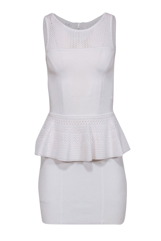 white peplum bodycon dress STRAPLESS PEPLUM MIDI DRESS WHITE & POLKA DOT | Online Outlet