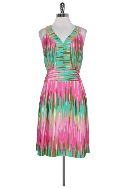 Current Boutique-Milly - Pink & Green Printed Silk Dress Sz 2