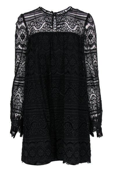 Current Boutique-Milly - Black Lace Long Sleeve Shift Dress Sz 8