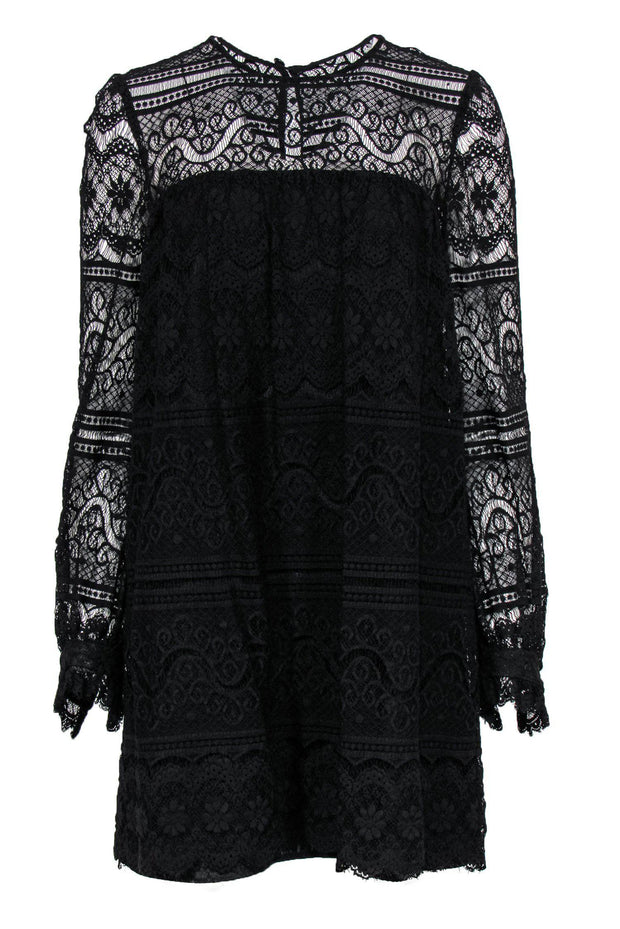 Current Boutique-Milly - Black Lace Long Sleeve Shift Dress Sz 8