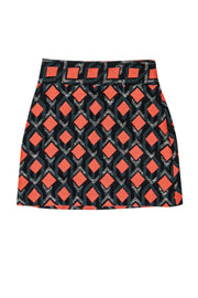Current Boutique-Milly - Green & Neon Coral Patterned Skirt Sz 0