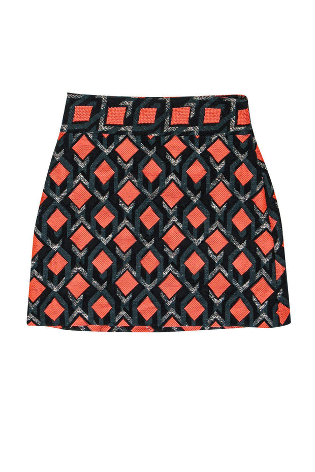 Current Boutique-Milly - Green & Neon Coral Patterned Skirt Sz 0